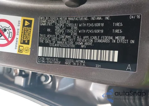 2016 Toyota Highlander Xle V6 из США, поврежденный, VIN 5TDJKRFH2GS287090